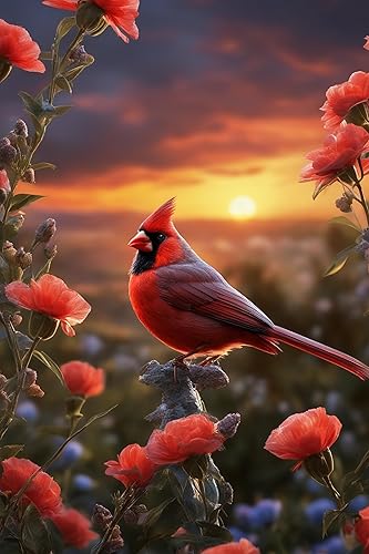 Rompecabezas de 120 piezas para adultos con diseño de pájaros cardenales vintage en el sol, rompecabezas de pájaros al sol como regalo para los