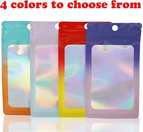Miniatura 7 de 100 bolsas holográficas, bolsas de embalaje, bolsas transparentes resellables a prueba de olores, bolsas de papel de aluminio para el almacenamiento