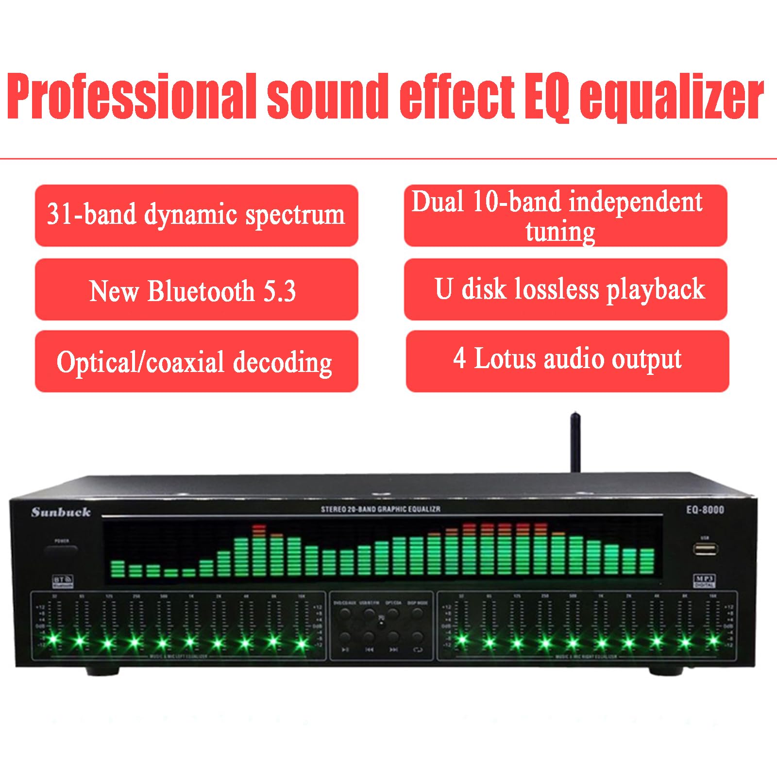 Equalizzatore Grafico a 31 Bande, Processore Audio Digitale, con Selezione della modalità di 12 Battiti, Sintonizzazione a 10 Bande, Riduzione Automatica del Rumore, per Spettacoli sul Palco
