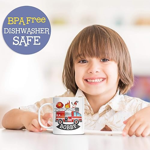 Miniatura 2 de Kids Personalized Fire Trucks Mug Customize with Child's Name | Lightweight Unbreakable Cup | Dishwasher Safe | BPA Melamine Free