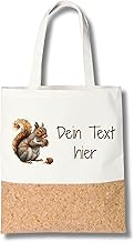 GRAZDesign Personalised Squirrel Autumn Fabric Bag - Cotton & Cork Shopping Bag with Your Own Text - Teacher Gift Idea