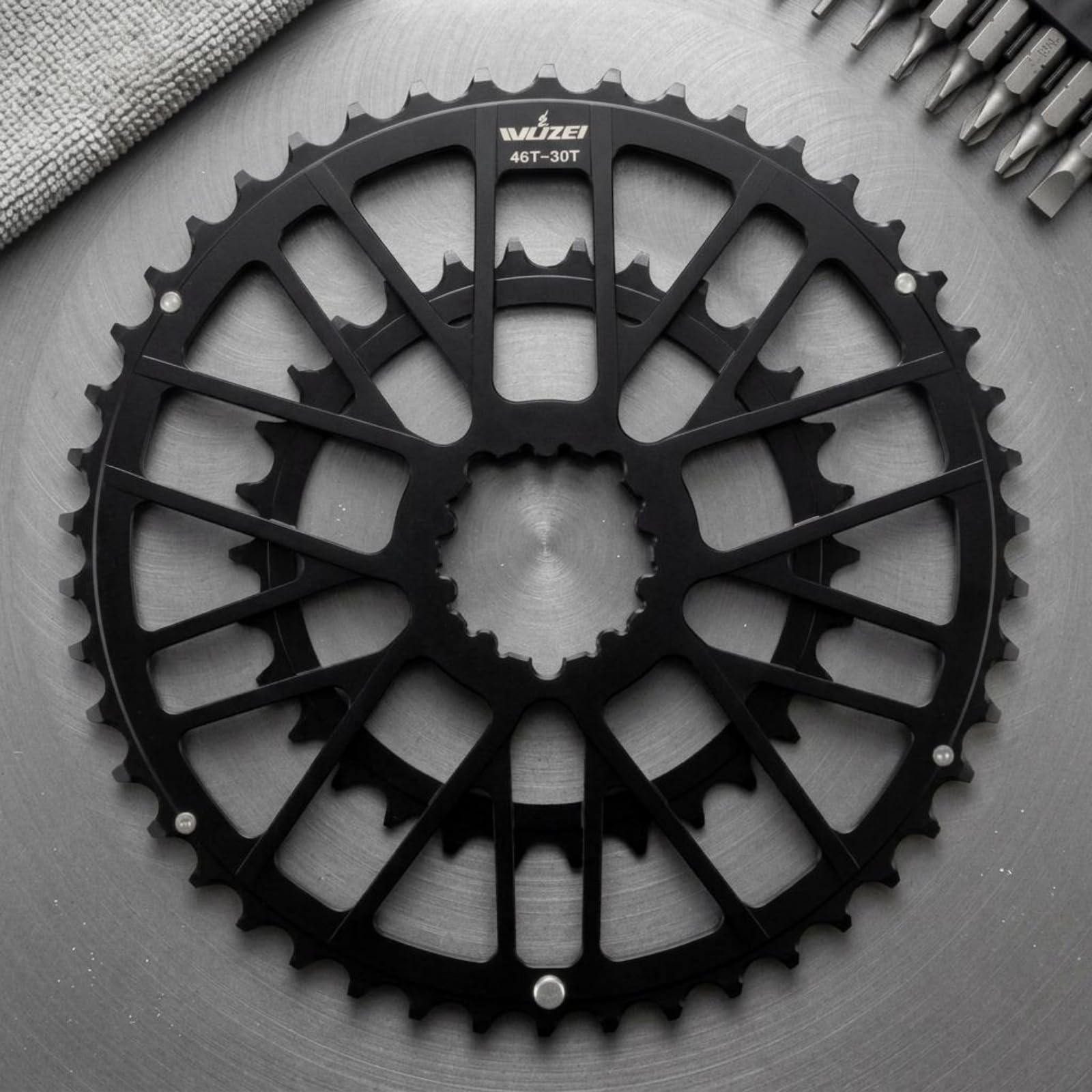 Milageto Plato de Bicicleta Doble Plato Piñón Engranaje de Aleación de Aluminio con Montaje Diseño Aligerado con Ventanas Dientes Estrechos y Anchos , 50T/34T