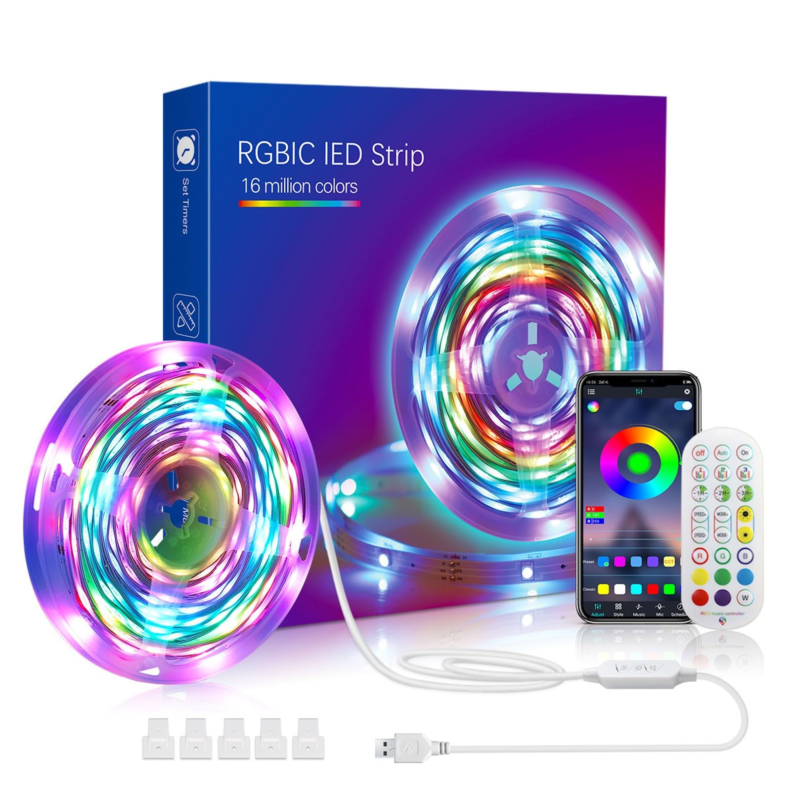RGBIC ha condotto le luci per la TV, USB ha condotto le luci di striscia, 3ft/6.5ft/9.8ft/13ft/16.ft/24ft/32ft con le modalità multiple del telecomando adatte a camera da letto di TV(7.5m (bare board)