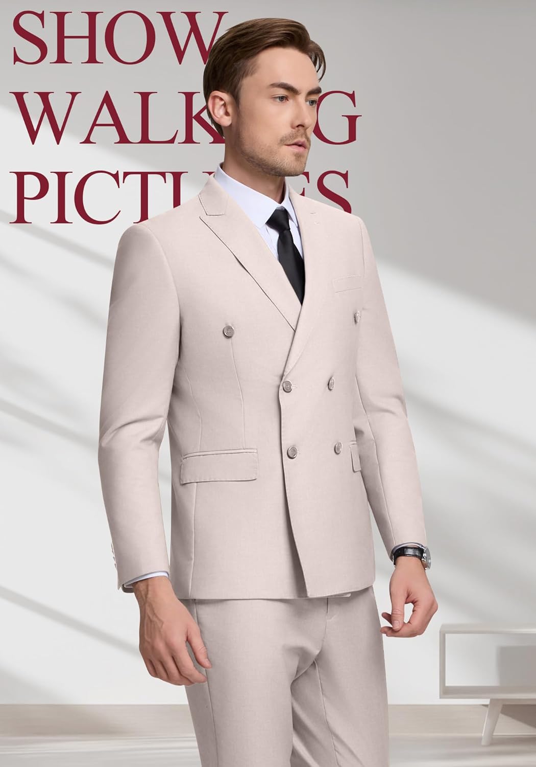 Double Breasted Suit Men Slim Fit 2 Pieces Suit Blazer Pants Formal 2 Button Tuxedo Jacket for Wedding Business Prom - Image 5