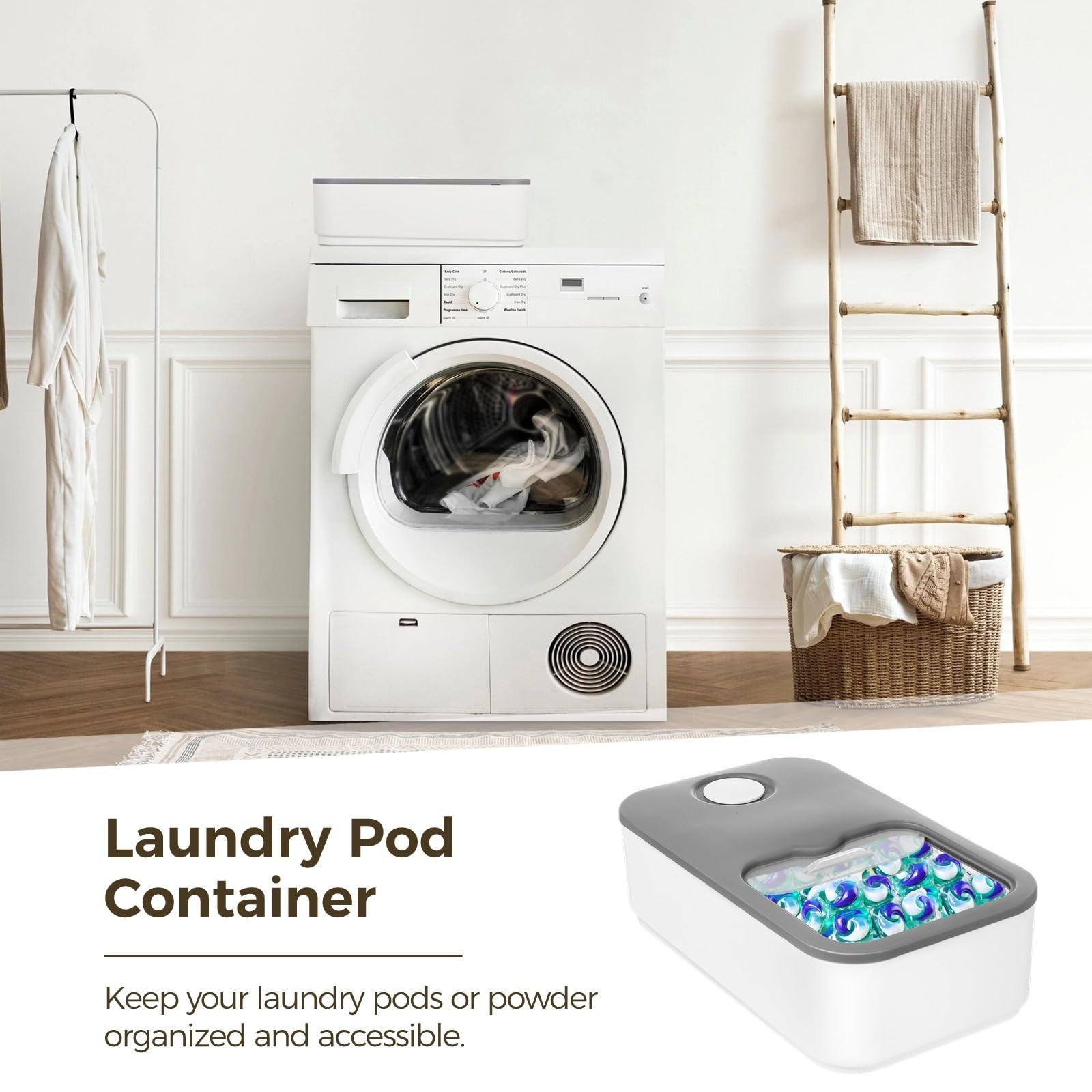 Pojemnik na pranie z przesuwaną pokrywką, uchwyt na pranie o dużej pojemności, zawiera miarkę na detergent