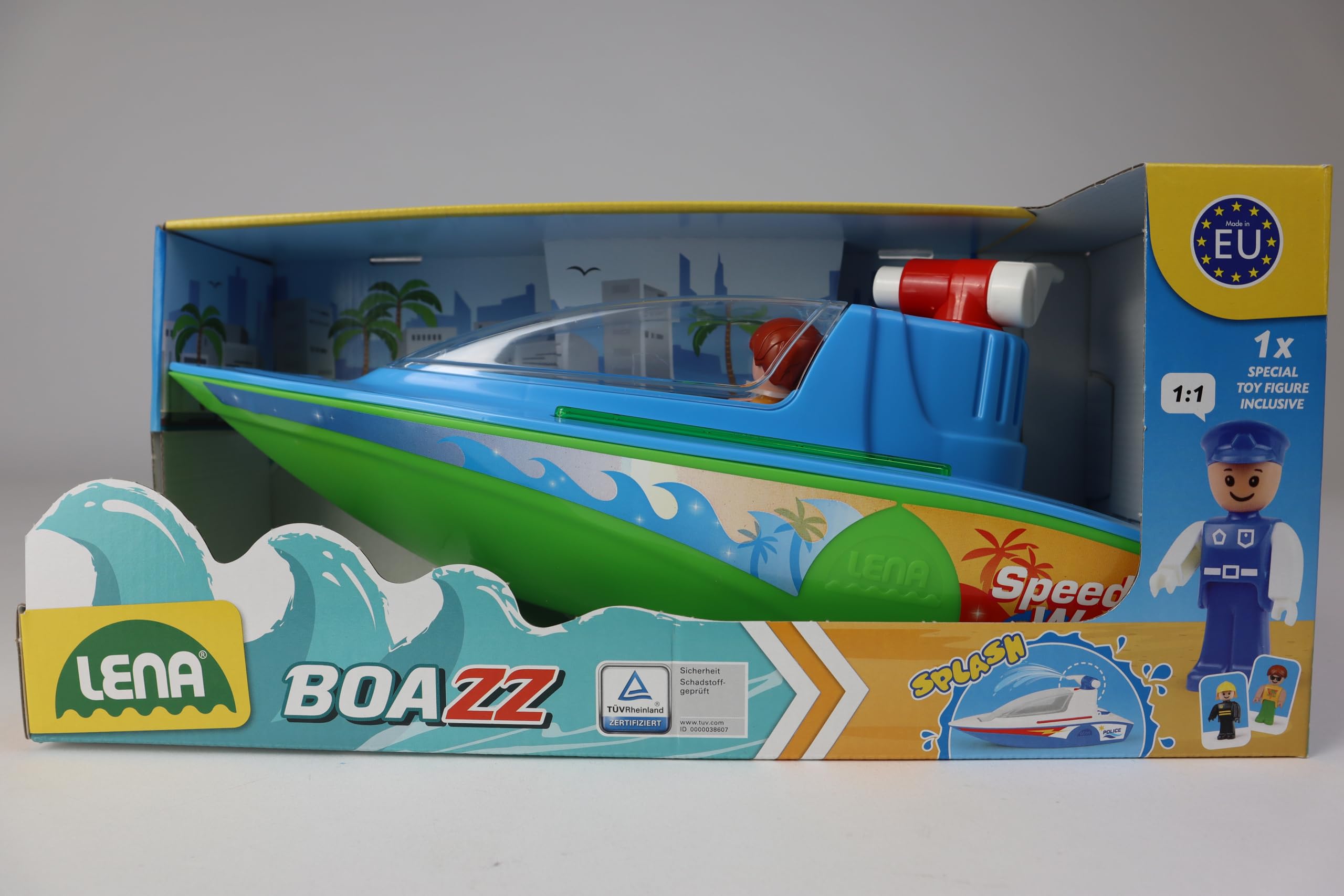 LENA - BOAZZ Barco Deportivo 36 cm, Barco de Juguete para Interior y Exterior, para niños a Partir de 2 años, con depósito de Agua y función Spray