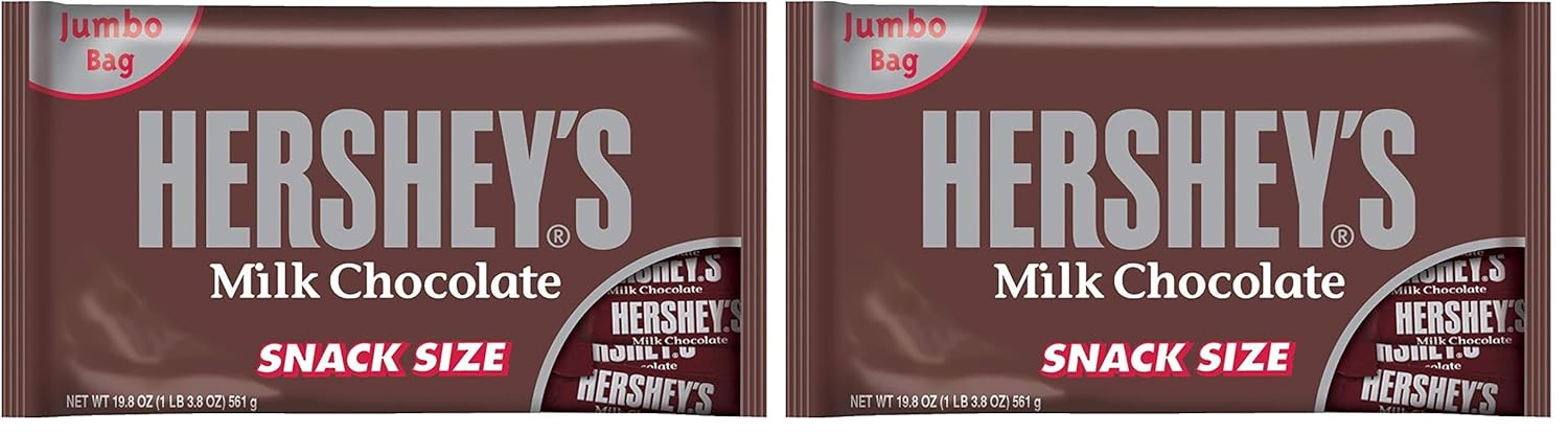 HERSHEY'S Milk Chocolate Snack Size, Candy Jumbo Bag, 19.8 oz (Pack of 2)