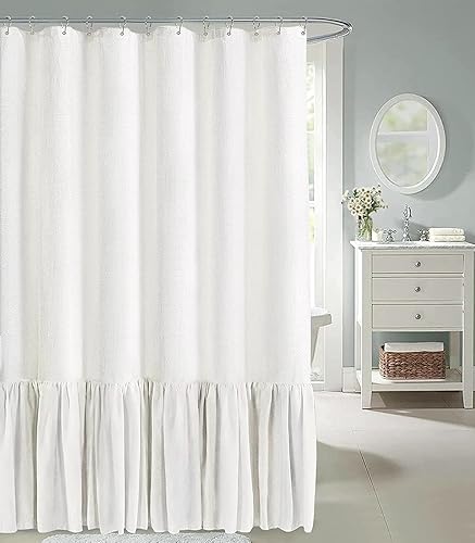Miniatura 8 de Cortina de ducha extra larga de 96 pulgadas de largo, cortina de ducha beige con dobladillo con volantes, cortina de ducha de mezcla de lino para