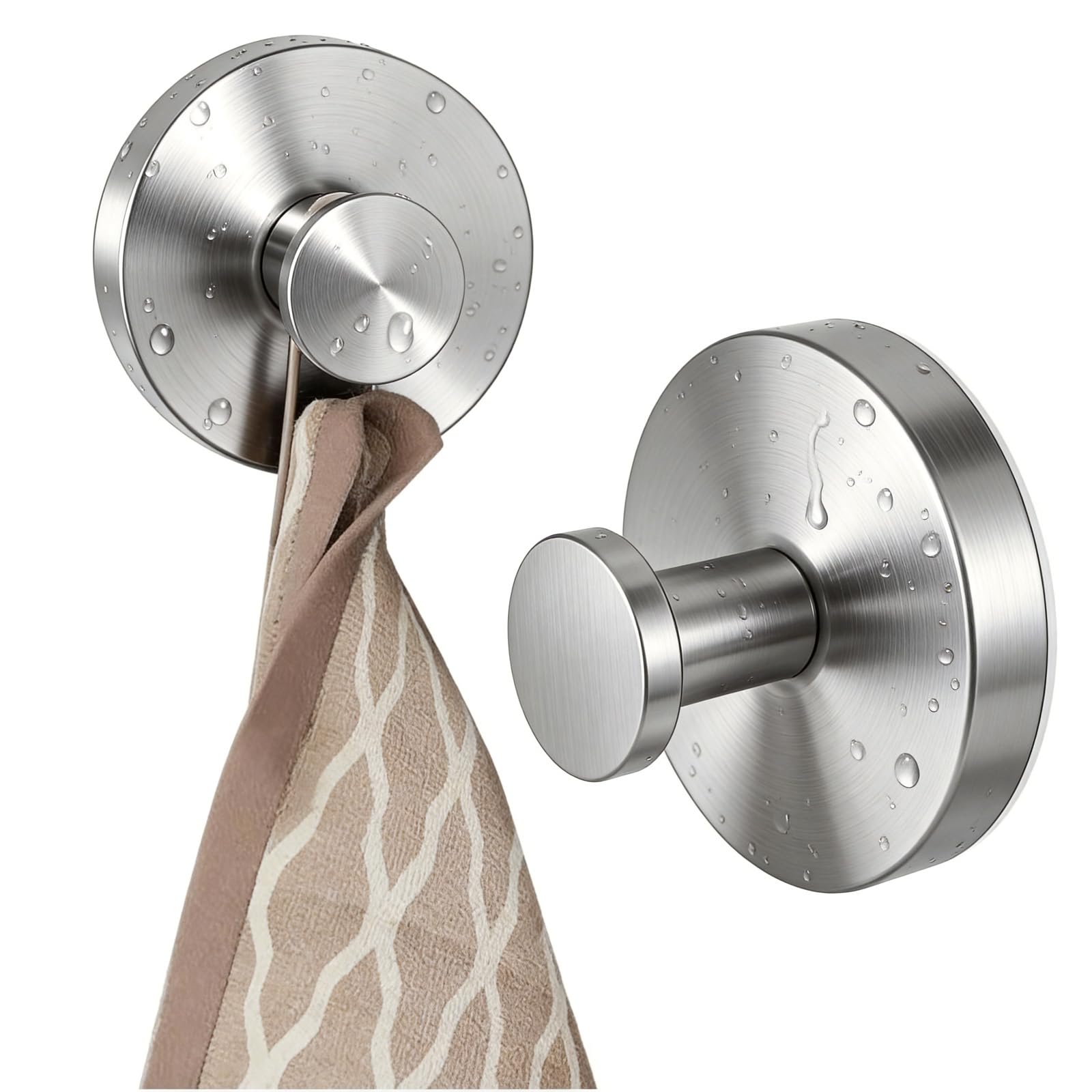 2 Pack Suction Cup Hooks, No Drill Suction Hooks Heavy Duty for Shower Hanging Towels, Stainless Steel Strong-Suction and Rust-Resistant Mirrors Wall Hanger for Glass Window Door Bathroom (Sliver)