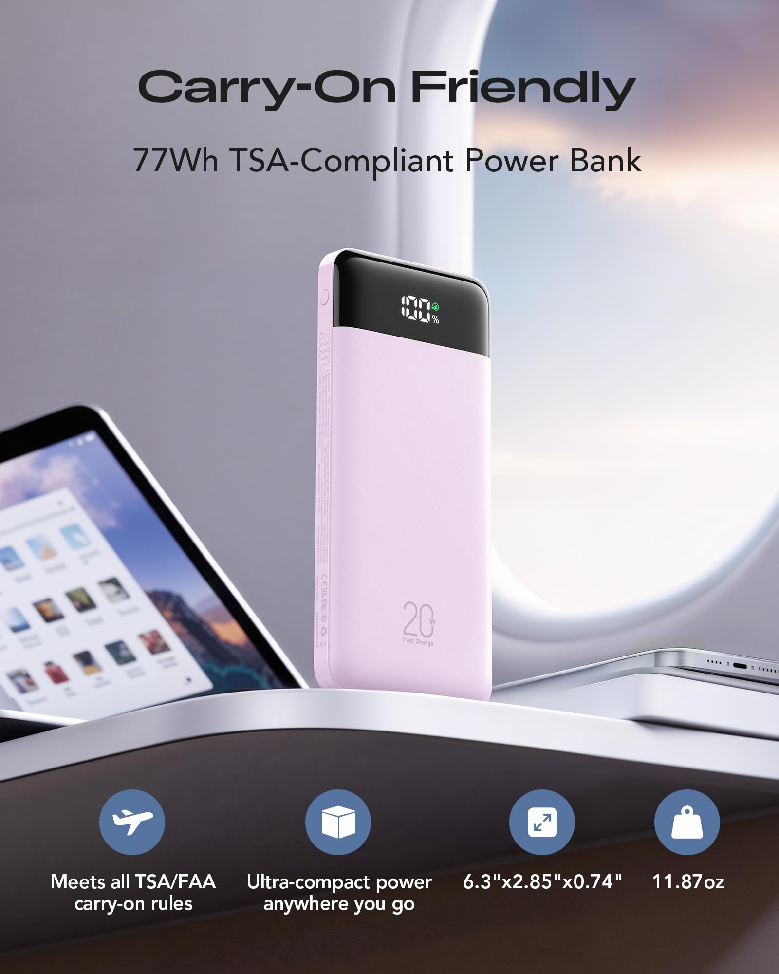 Orfeika Batería externa de 20000 mAh, carga rápida, cargador portátil con 4 cables integrados y 6 salidas, batería PD USB C de 20 W compatible con iPhone 16/15, Galaxy, Android, iPad y más (esencial
