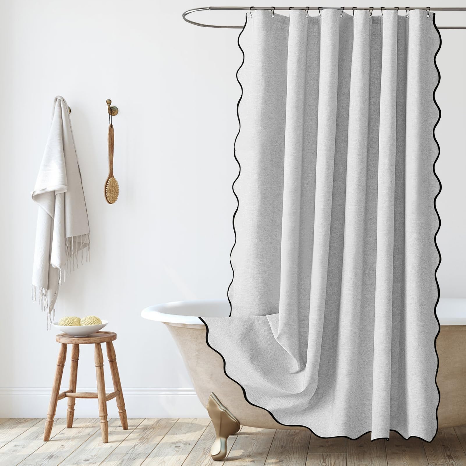 Rideau de douche festonné effet lin texturé chic pour spa à la maison