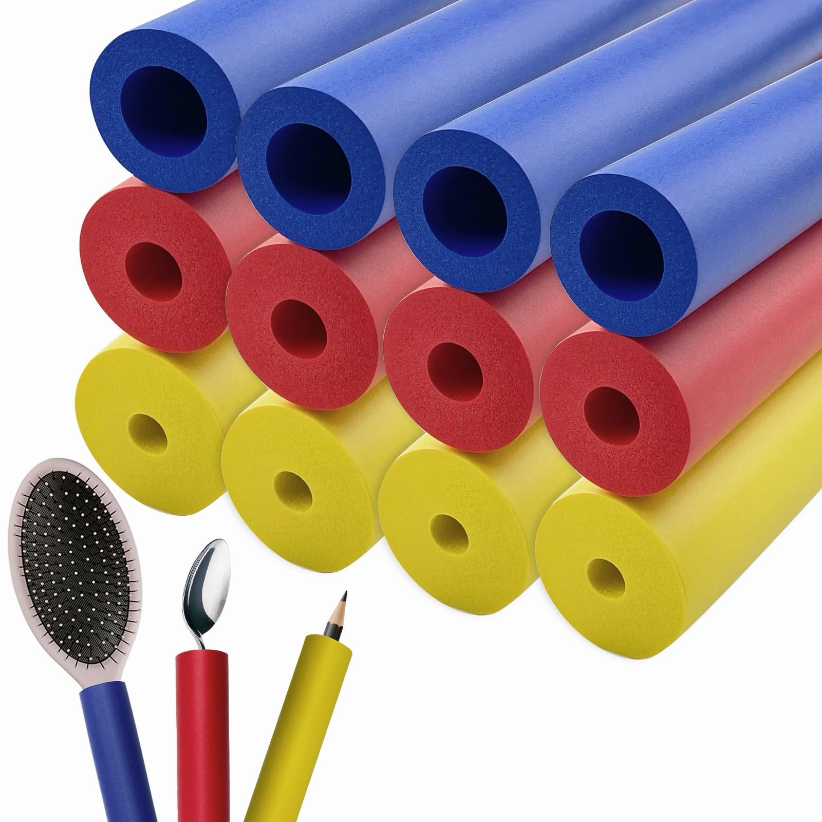 12 Pack Foam Grip Tubing for Utensils Tools Pens - 3 Sizes, Comfort Grip for Elderly, Disabled, Arthritis, Multicolor