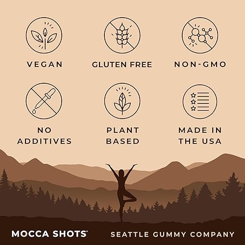 Vista 28 de Mocca Shots – Caramelo Salado 100 mg Gummies de cafeína (12 paquetes, 2 por paquete) Café Energía Masticar Gummy, Vegano, Sin gluten, Todo Natural