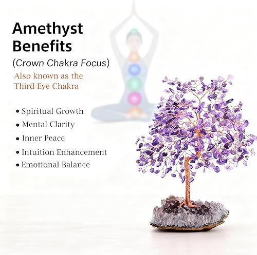 Miniatura 4 de Piedra preciosa natural (406 piedras), árbol de la vida de cristal de amatista, equilibrio de chakras, positivo Enegy Fengshui, decoración bonsái de