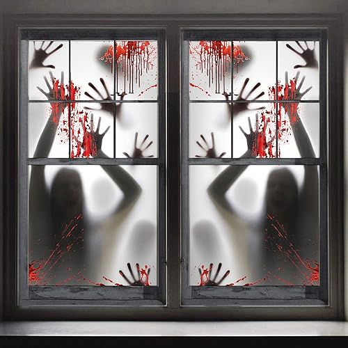 2PCS Halloween Haunted House Decoration Window Door Cover, Scary Zombie