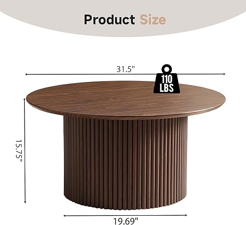 Miniatura 2 de Mesa de centro redonda de 31.5 pulgadas, mesa de centro moderna acanalada de acento con marco de metal, mesas de centro circulares de madera para