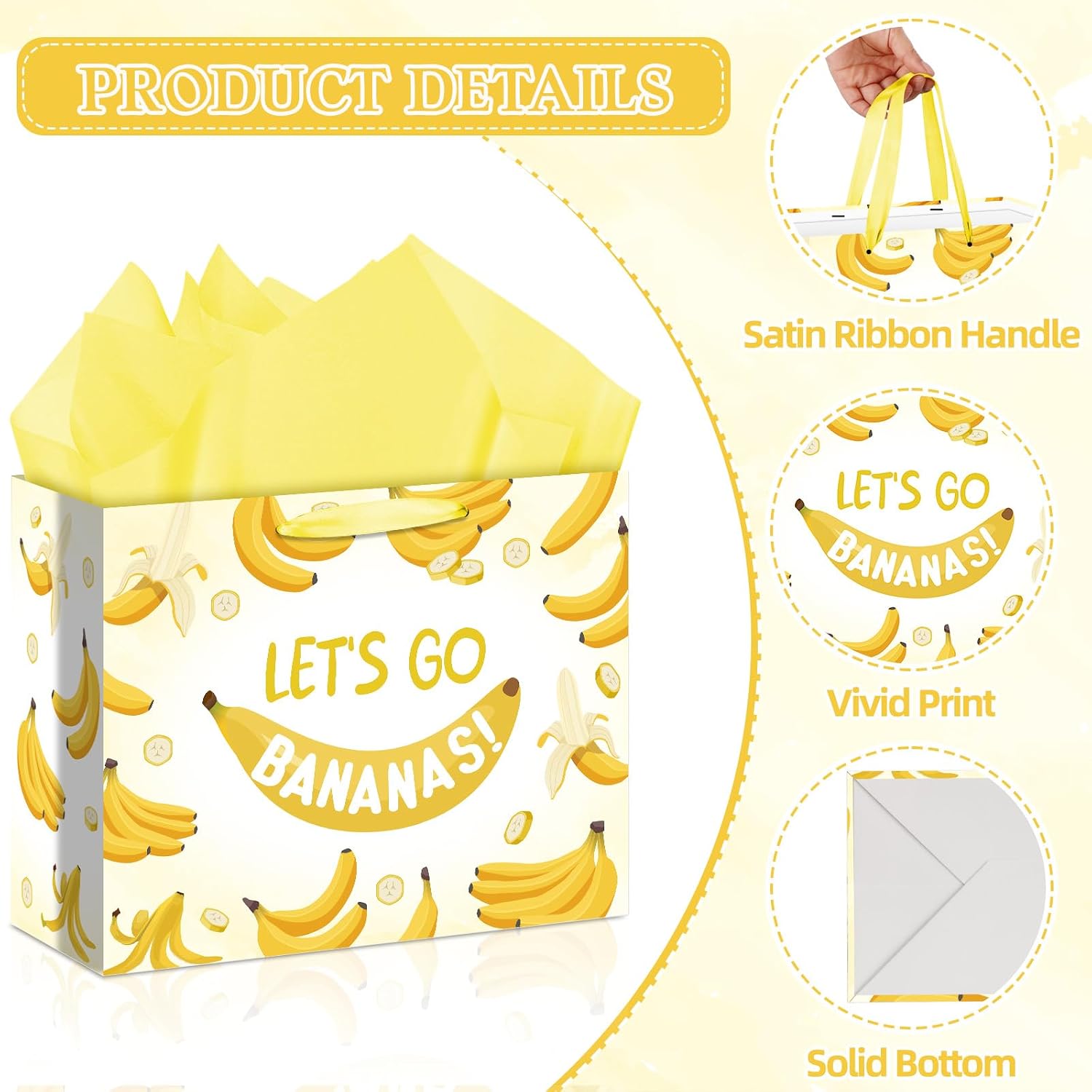 Funny Bananas Gift Bag Banana Birthday Bag with Wrapping Paper Card Sticker Envelope Novelty Bananas Party Favors Decorations Gifts Presents for Banana Lovers Fruit Theme Baby Shower Birthday image 3