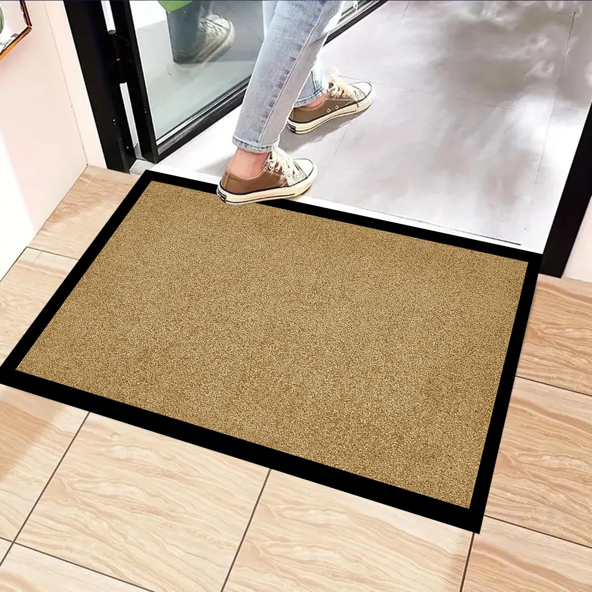 B&B Plain Twist Rubber Door Mat Outdoor and Indoor Use - Heavy Duty Waterproof PVC Non Slip Backing Dirt Trapper Kitchen Floor Mat Front Door and Back Door Entrance Mat (40 x 60 cm, Beige)