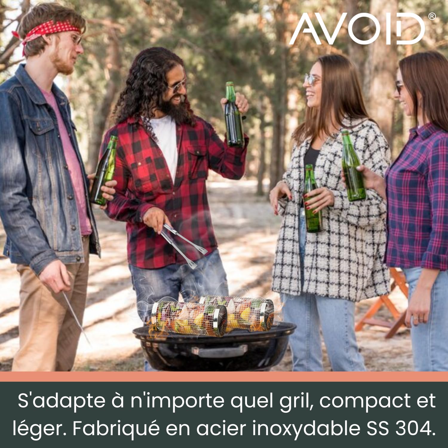 AVOID Panier à Griller Roulant - Panier Barbecue Cylindrique Enroulable en Acier Inoxydable - Accessoires Barbecue pour BBQ Grill Extérieur, Cadeau de Vacances (Silver, 20cm X 10cm)