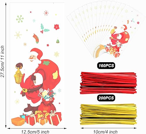 Miniatura 2 de 100 bolsas de celofán de Navidad, bolsas de golosinas de Navidad, bolsas de fiesta de galletas, bolsas de dulces, bolsas de colores mixtos y 150