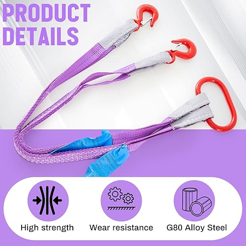 Miniatura 4 de 2 correas de elevación de poliéster resistente de 3.3 pies, correas de red de dos patas con gancho y giro correa de elevación de ojos para
