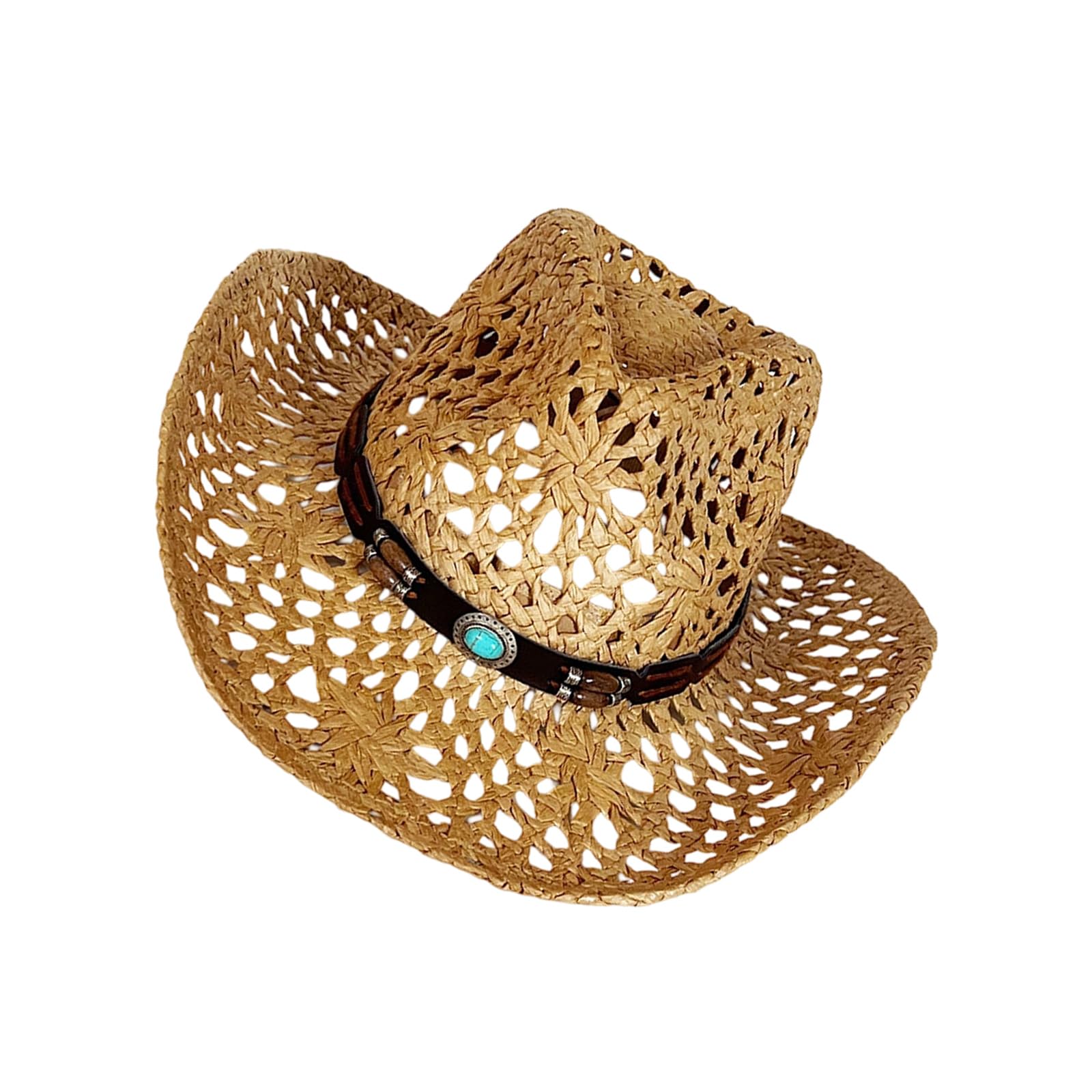 MICFENY Ethnic Western Styles Natural Paper Straw Hat Sun Protecting Rolled Brims Design For Beach Camping Outdoor Activities