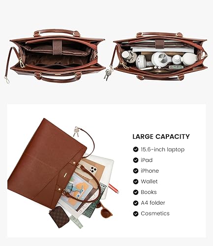 Miniatura 6 de LOVEVOOK Bolsa de mano para laptop para mujer, bolsa de trabajo de cuero para negocios, oficina, maletín para computadora con embrague pequeño, apto