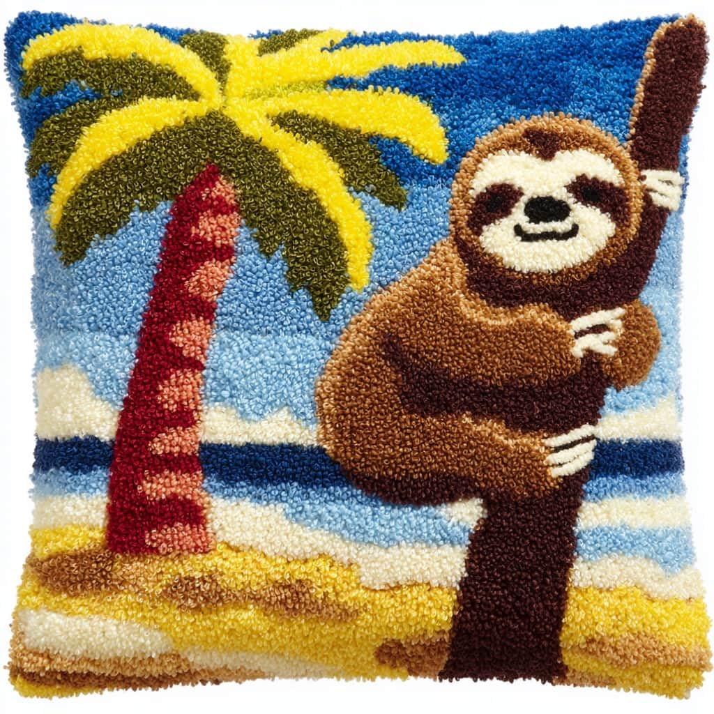 AxiangziK Latch Hook Pillow Kit for Adults,Sloths 17X17In Latch Hook Kit for Pillow Cover with Instruction for Beginner Cross Stitch Sofa Cushion Cover with Crochet Yarn for Beginners and Home Decor