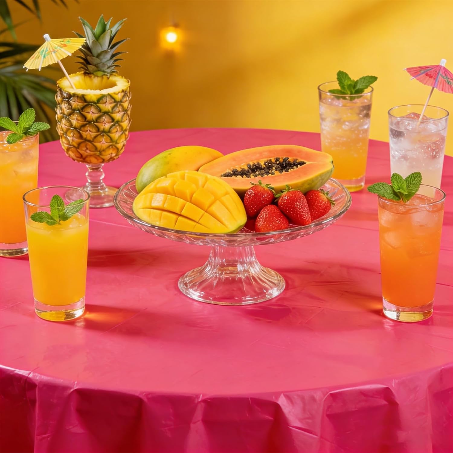 12 Pack Hawaiian Plastic Tablecloth for Round Tables, Tropical Luau Disposable Table Cover, Luau Round Table Cloth for Summer Pool Beach Flamingo Birthday Picnic Party Supplies Decorations