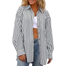 CHYRII Womens Striped Button Down Long Sleeve Blouse
