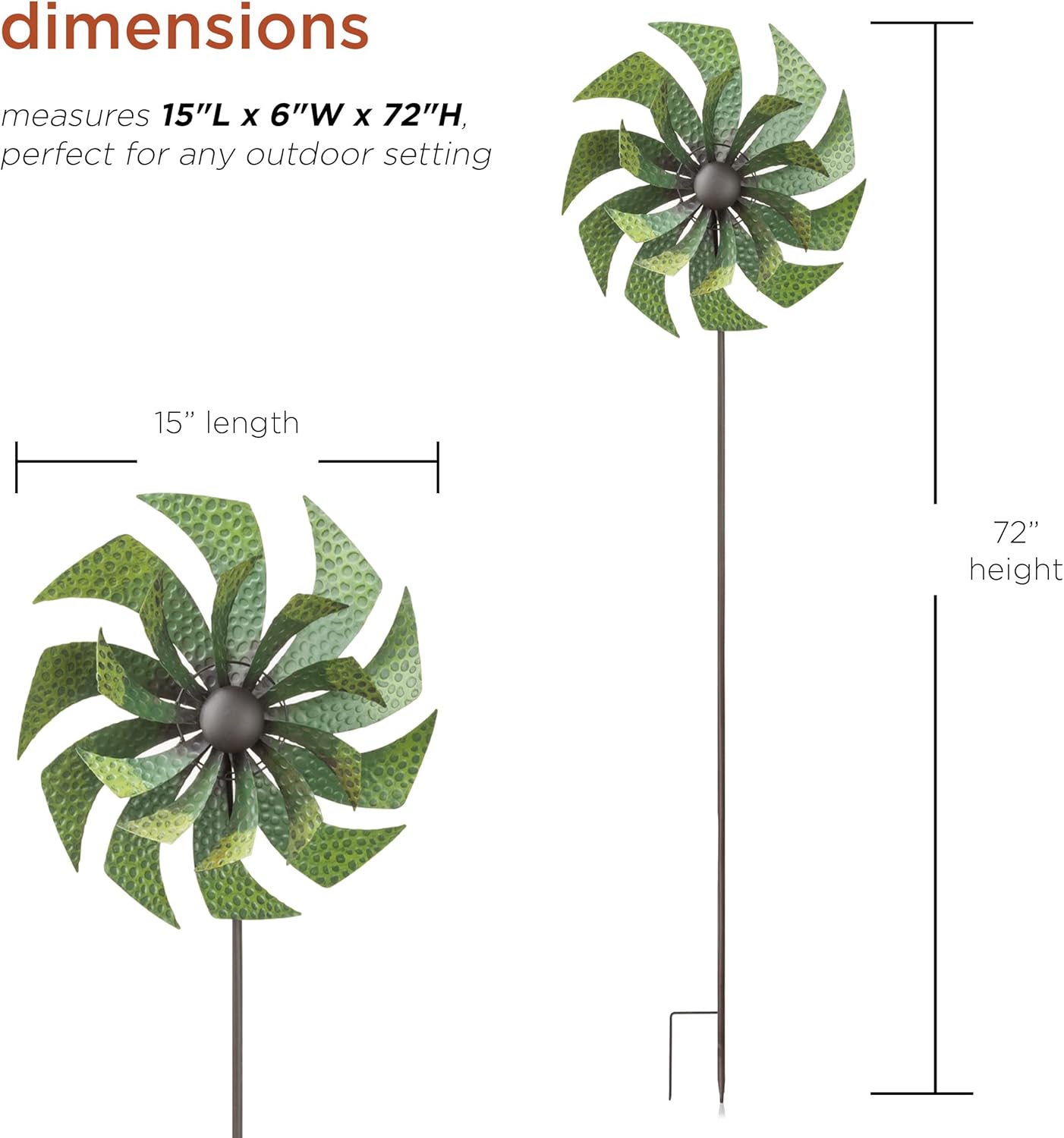 Alpine Corporation 72" Tall Outdoor Metal Dual Kinetic Wind Spinner Stake Yard Decoration, Green