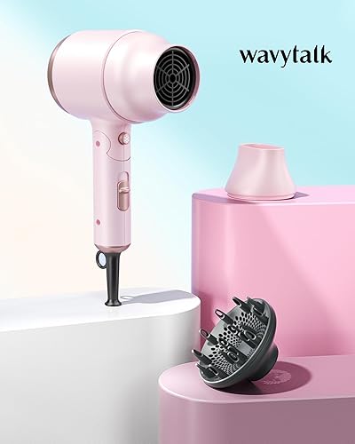 Miniatura 6 de Wavytalk Secador de pelo con difusor, mini secador de pelo con mango plegable, 1600 W, silencioso, ligero, con accesorio difusor, diseño compacto,