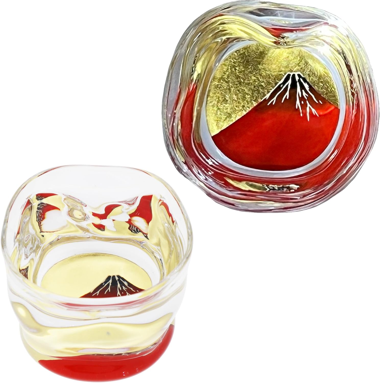 Kasyou Studio Cherry Blossoms sake cup (Natural curl shape) Glass (Kanazawa Gold Foil, Gift Box), made in Japan, japanese sake cup soju glass luxury golden glasses Vaso de Sake Japonés