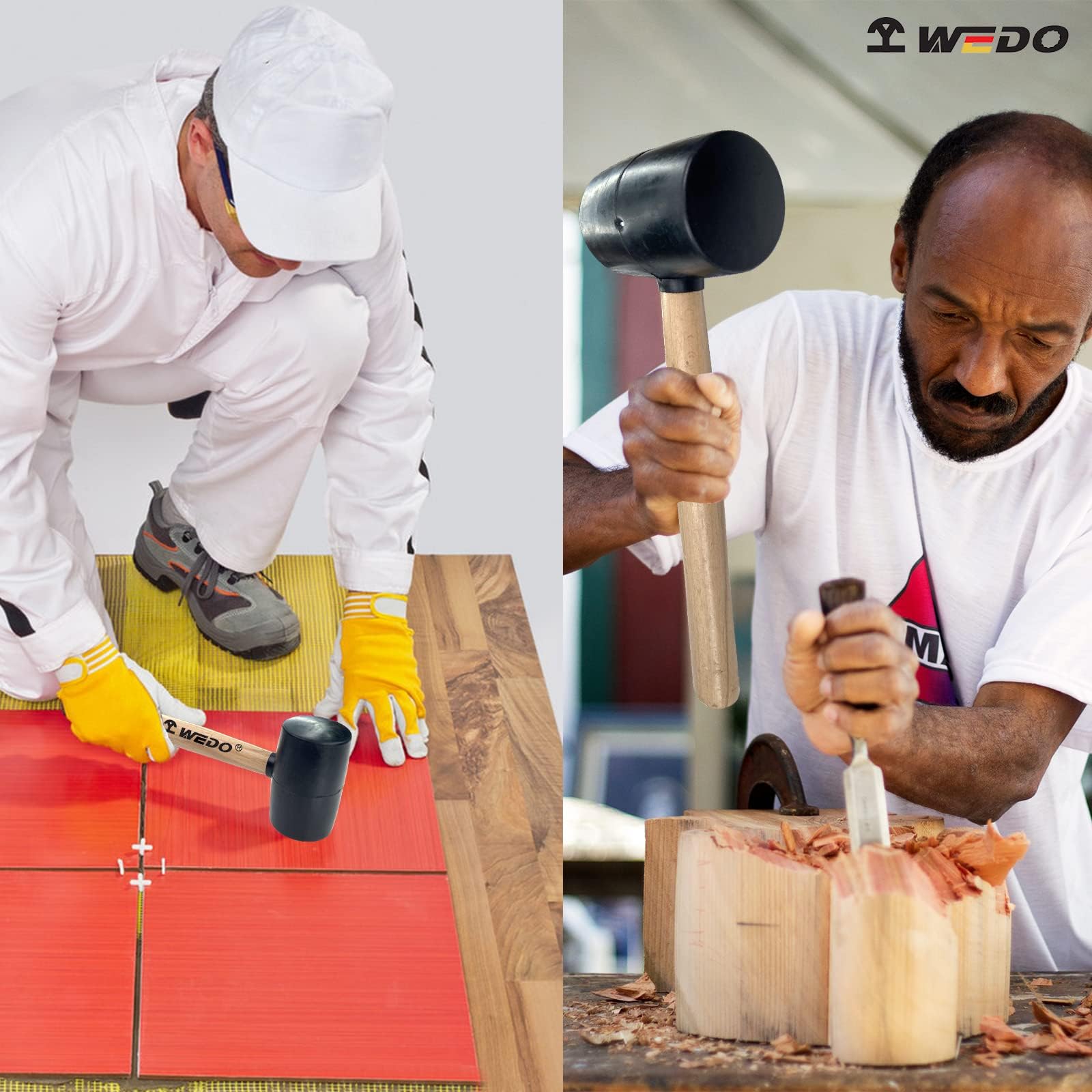 Martello Di Gomma Bianca WEDO 680g - Manico In Legno, 331 Mm, Anti-vibrazione, Professionale