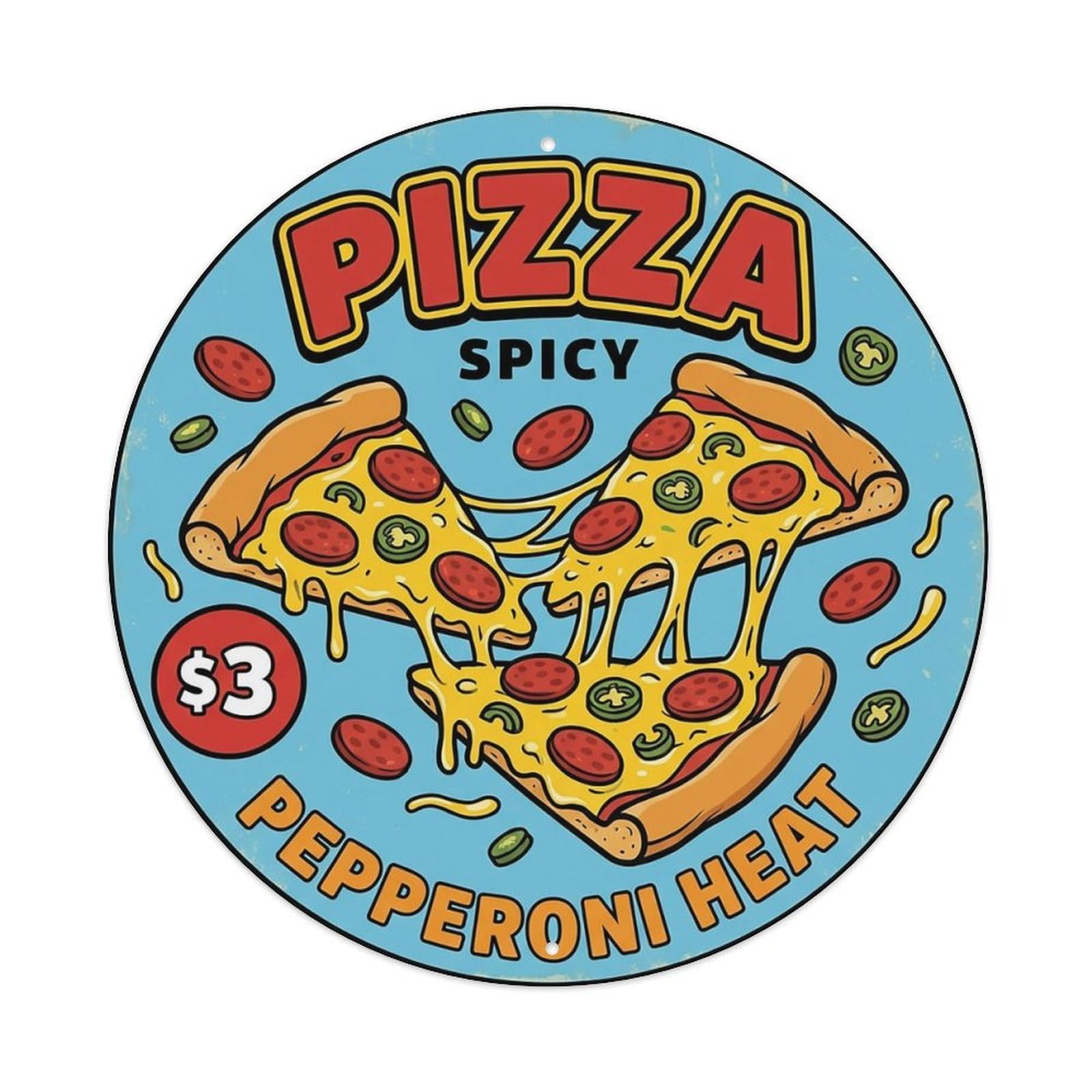 Huiyhb 8X8inch(20X20cm) Vintage Pizza Slice Italian Traditional Cuisine Pepperoni Metal Tin Sign
