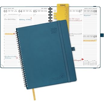 POPRUN Calendar 2026 2027 Weekly Planner Approx. A4 Spiral Book with Soft Cover