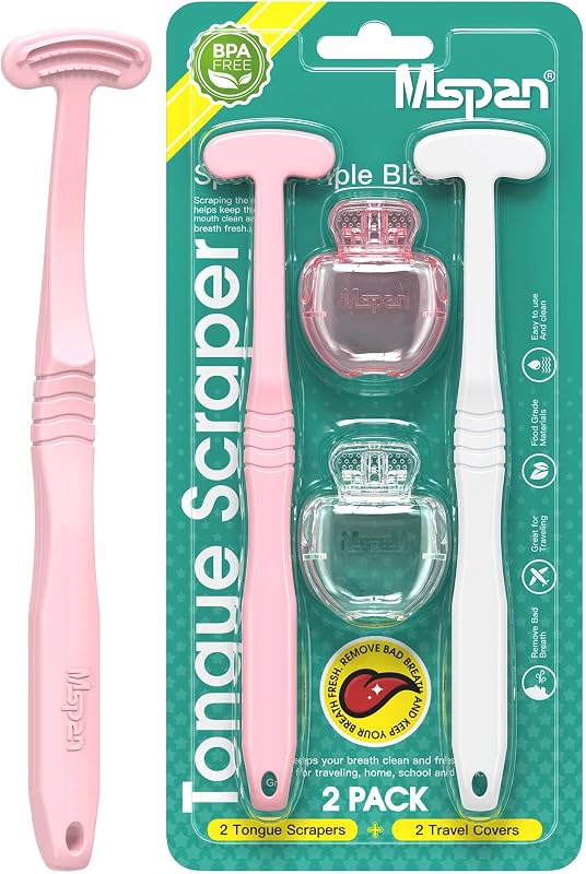 Tongue Scraper Cleaner Brush: Tongue Care Cleaning Scrubber with Plastic Travel Case Cover for Adults kids - Clean Oral Bad Breath Pink White 2 Pack