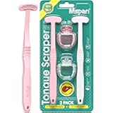 Mspan Tongue Scraper Cleaner Brush: Tongue Care Cleaning Scrubber with Plastic Travel Case Cover for Adults kids - Clean Oral Bad Breath Pink White 2 Pack