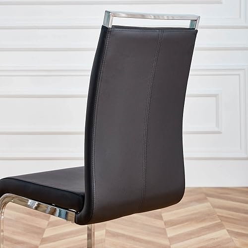 Miniatura 9 de POULEII Juego de 4 sillas de comedor tapizadas con tubo en forma de C patas de metal negro y asiento acolchado de tela de leathaire para comedor