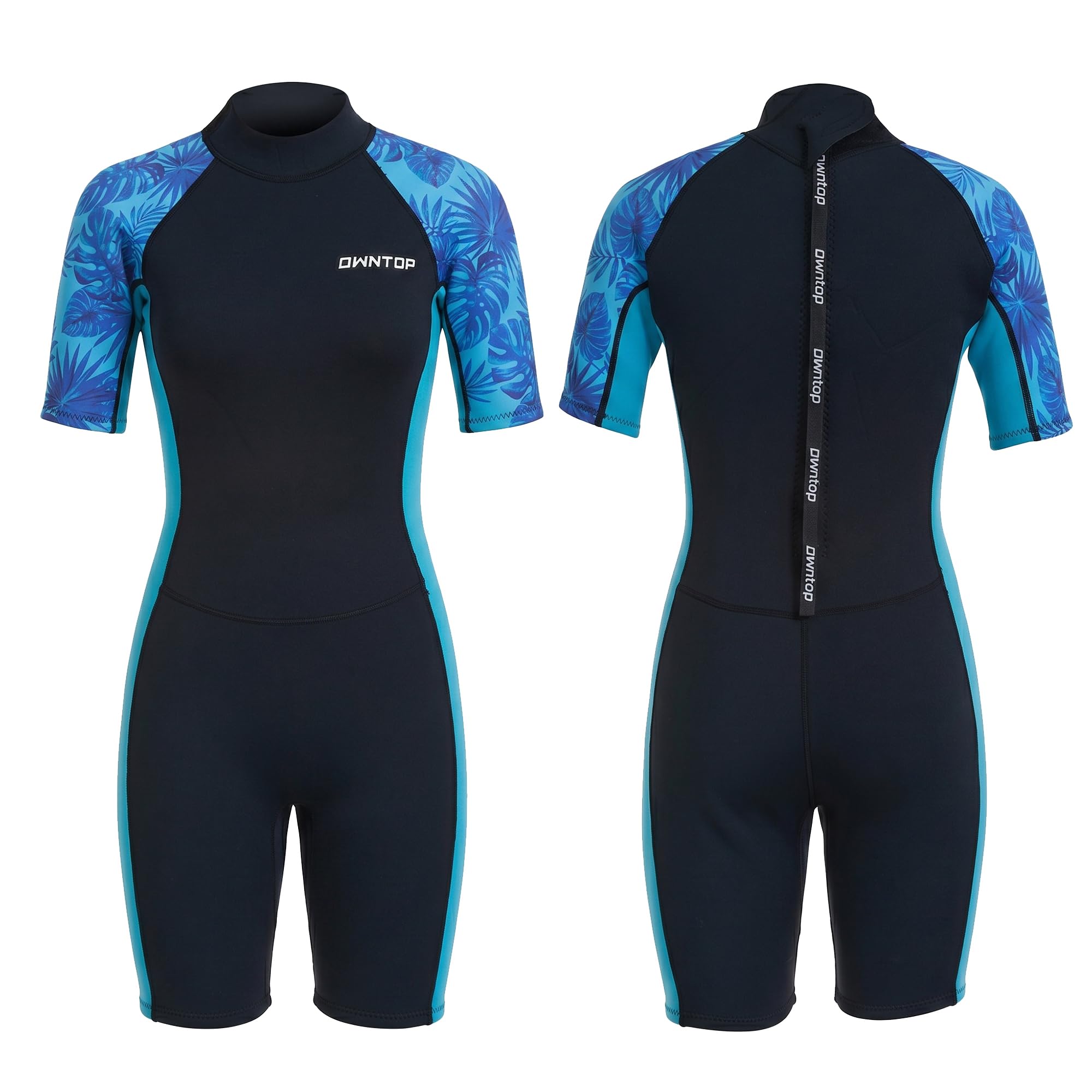 Owntop Muta corta da donna in neoprene da 3/2 mm con cerniera posteriore, costume da bagno floreale lusinghiero per snorkeling, surf, vacanze tropicali e nuoto in acqua fredda
