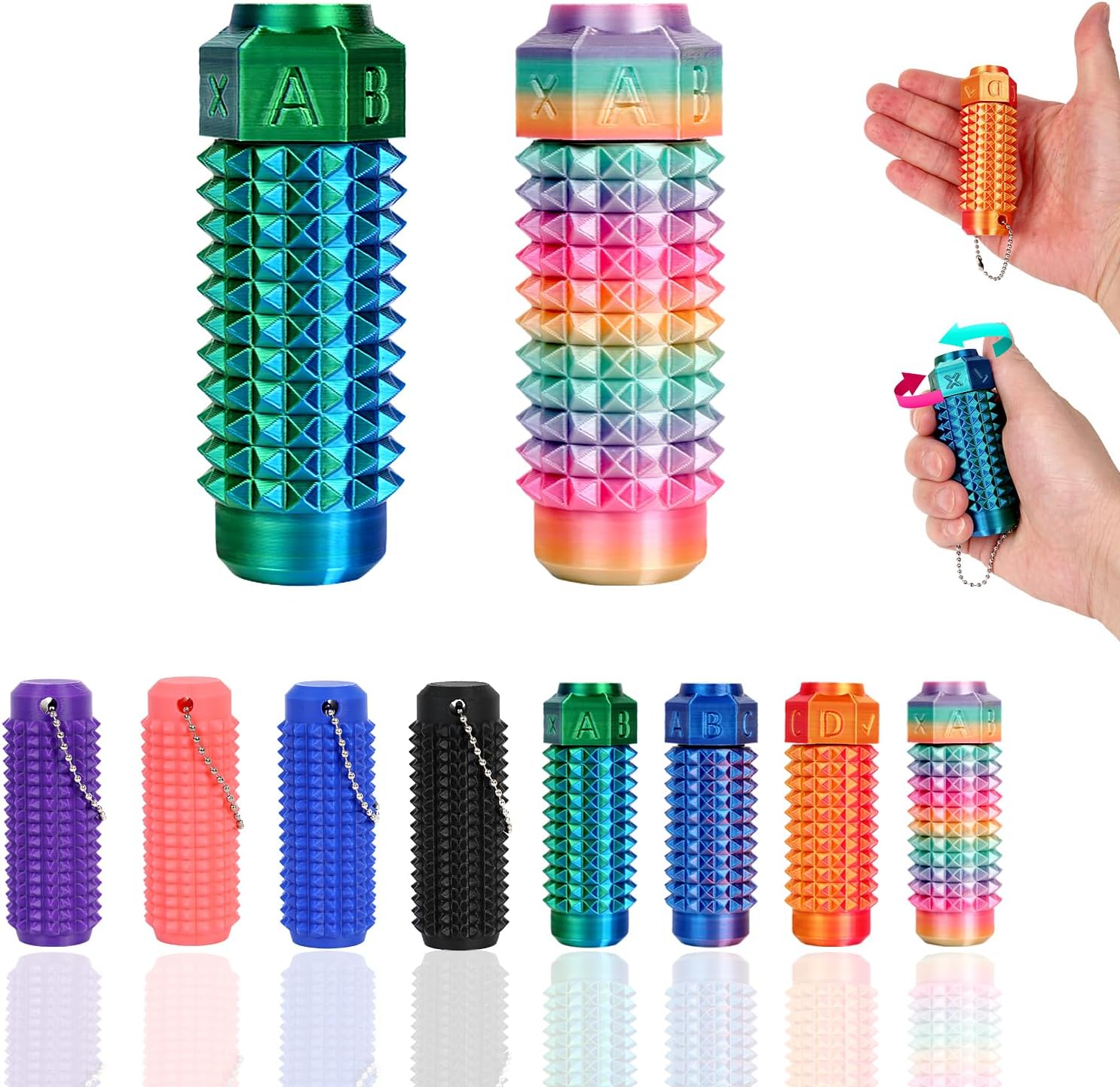 Little Ouchies Pain Fidget 2 Pack , Fidget Toys for Adults , 3D Printed Stim Sensory Toys for Stress Relief , Birthday for Men (Green + Colorful)