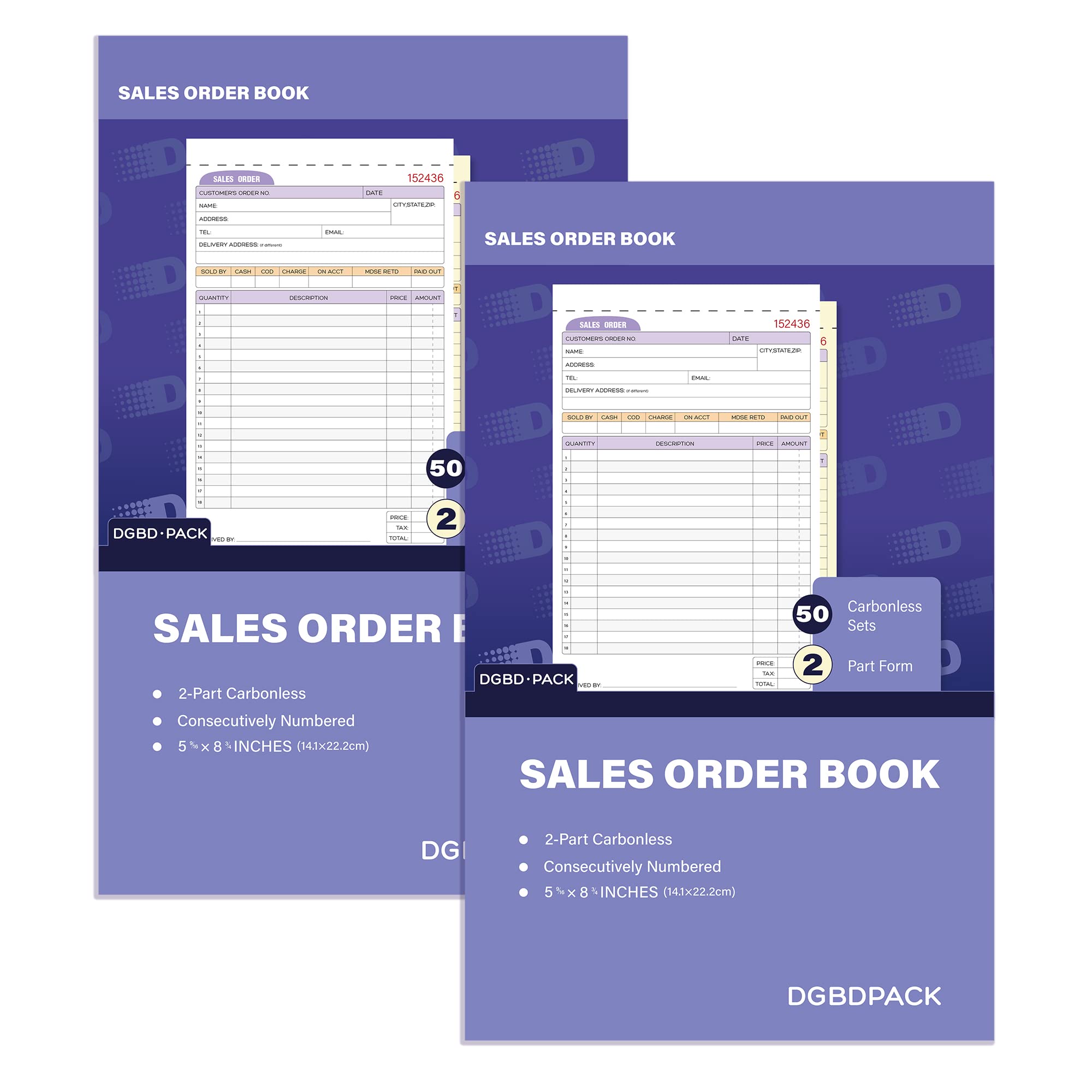 Sponsored Ad - DGBDPACK Sales Order Book 2 Pack, 2 Part Carbonless Invoices, White/Canary, 5-9/16 x 8-3/4 Inches, Receipt Book 50 Units per Book