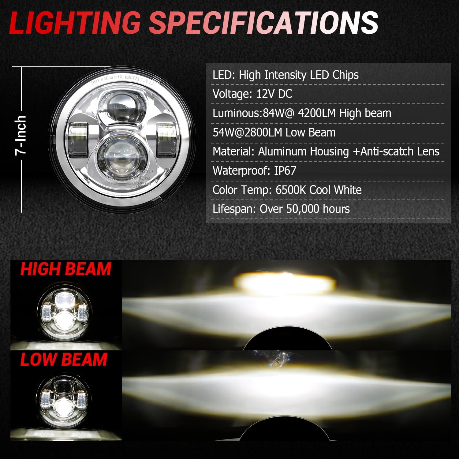 Z-OFFROAD New Motorcycle 7 Inch LED light DOT Kit Compatible with Harley Davidson Touring Street Glide Road King Special Electra Glide Ultra Classic Fat Boy Heritage Softail Switchback Chrome