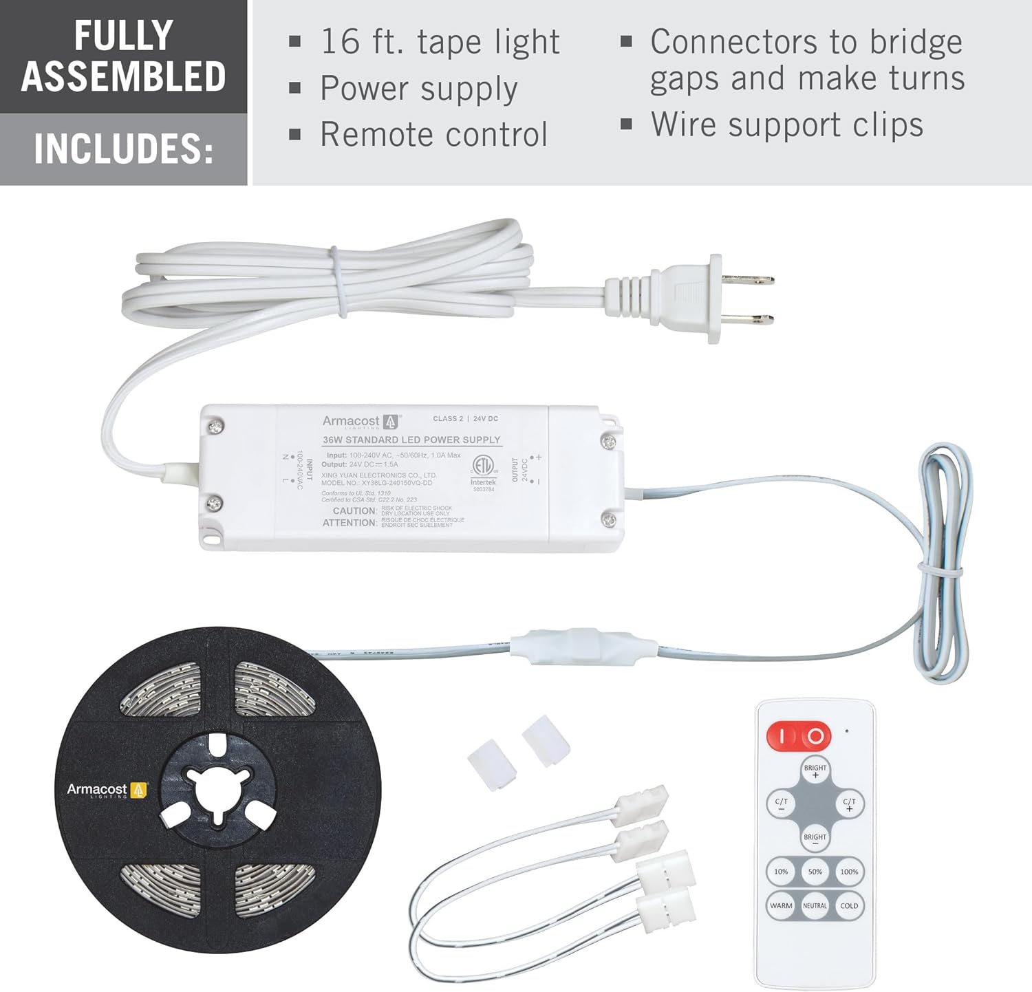 Armacost Lighting 421501 Ribbon Flex Home Tunable White LED Tape Light Kit with Remote, 16 ft