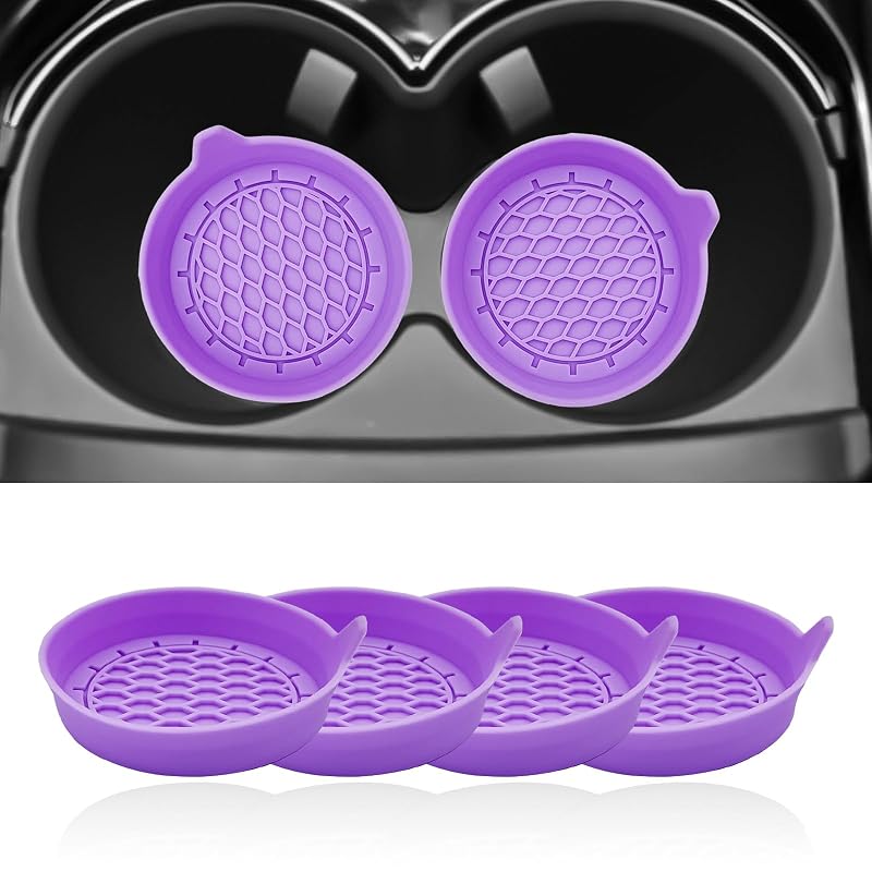 Kit com 4 Porta-Copos para Carro FDCTSD com Bases de Silicone Antiderrapantes Roxas