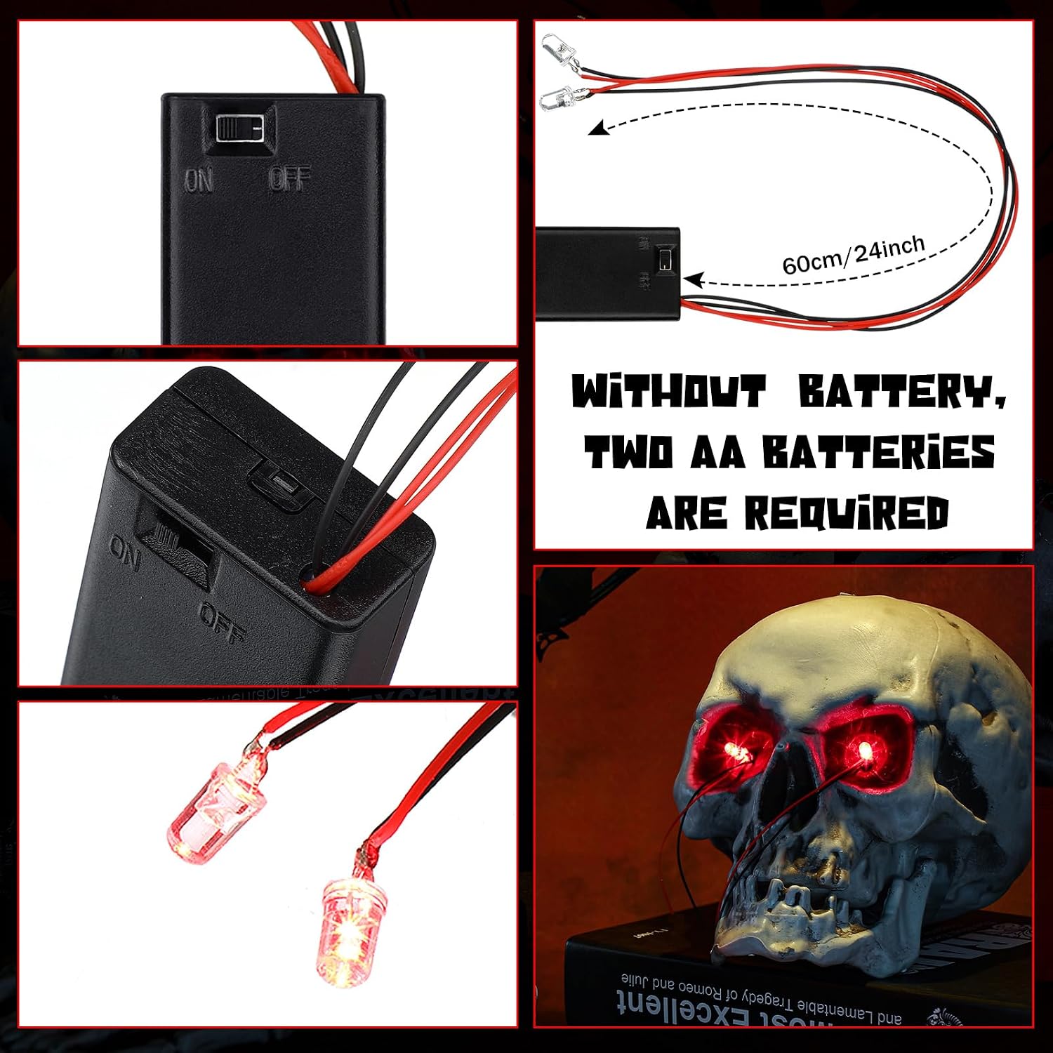 12 Pcs Halloween LED Light Up Eyes for Mask,Red | Glowing Eyes Battery Operated Lights for Costumes Props Walls, Batteries Not Included