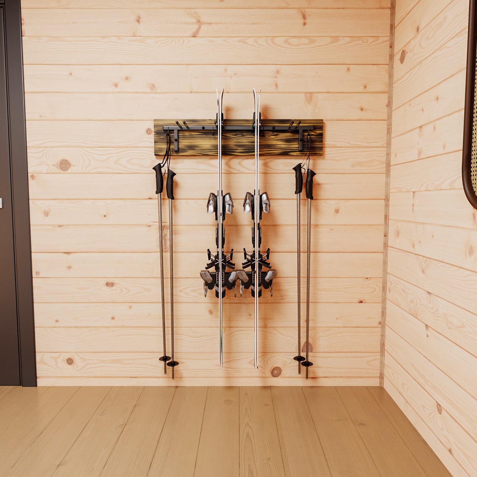 QLS Halterung Holz, (Skihalterung für 4 Paare 90 cm Nordic Walking Trekking Stöcke QLS Halterung Holz, (Skihalterung für 4 Paare 90 cm Nordic Walking Trekking Stöcke