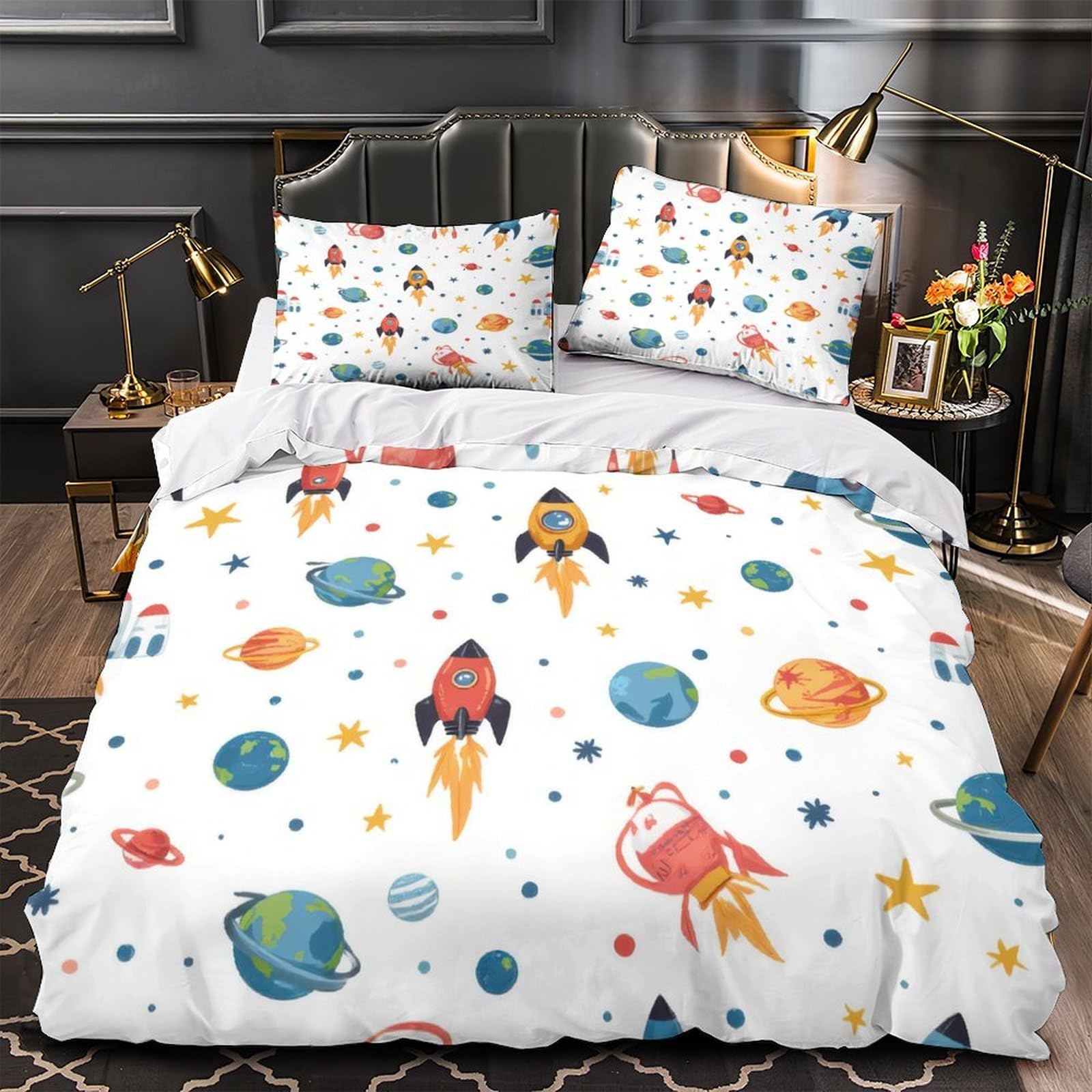Parure de lit fusées spatiales en microfibre pour chambre adulte moderne