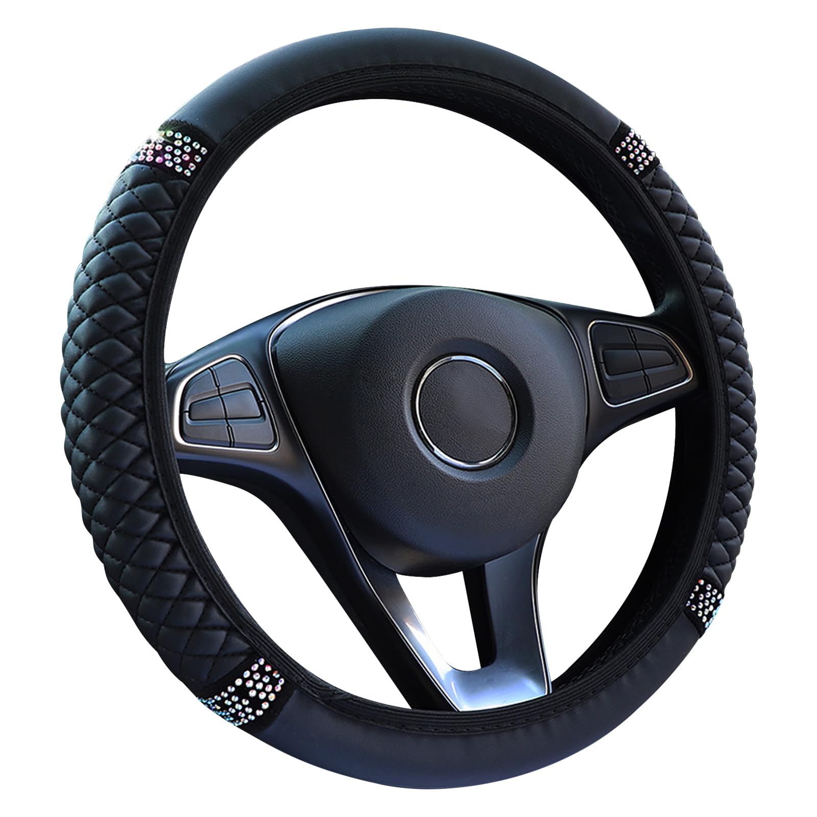 Lenkradbezug,Universalgröße 37-38CM Anti Rutsch Lenkradabdeckung,Bunte Glitzernde Kristall-Strasssteine, Auto-elastischer Lenkradschutz, Autozubehör für die meisten Autos (schwarz)