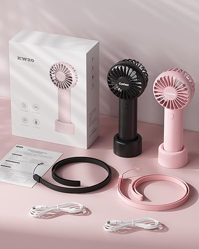 Miniatura 7 de Coohea Paquete de 2 ventiladores de mano portátiles para viajes, 3 velocidades, potente mini ventilador de 2600 mAh, ventilador personal USB pequeño